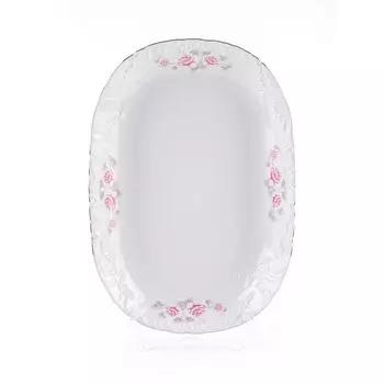Блюдо овальное Cmielow Rococo «Бледные розы, отводка платина», длина 33 см