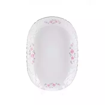Блюдо овальное Cmielow Rococo «Бледные розы, отводка платина», длина 29 см