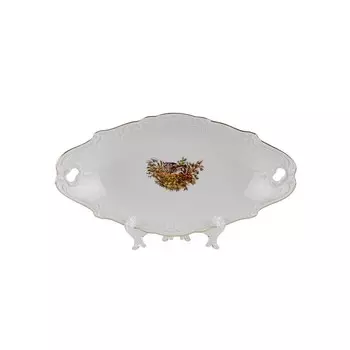 Блюдо овальное Cmielow Rococo «Охота, отводка золото», с ручками, длина 25 см