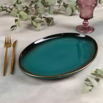 Блюдо овальное для сервировки «Изумруд», 31×23×2,5 см, край чёрный