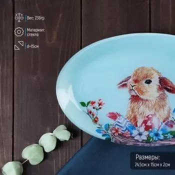 Блюдо стеклянное овальное Доляна «Кролик», овальное, 24,515 см