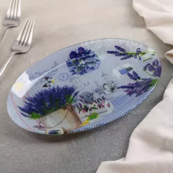 Блюдо стеклянное сервировочное овальное Доляна «Лаванда», 24.515 см