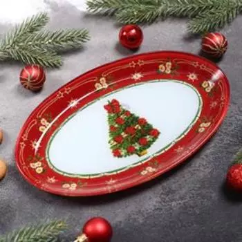 Блюдо Доляна «Новогодняя ель», 24.515.5 см, овальное, стекло, красное