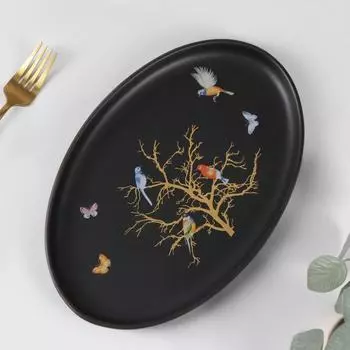 Блюдо овальное «Колибри», 29×19×2 см, цвет чёрный