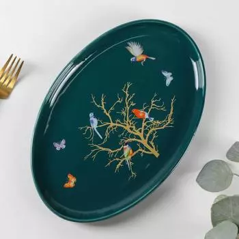 Блюдо овальное «Колибри», 29×19×2 см, цвет зелёный