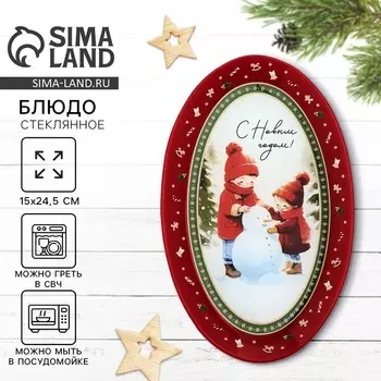 Блюдо овальное новогоднее Дорого внимание «С Новым годом!», 24,5 15 2 см, стекло