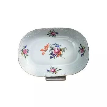 Блюдо овальное Rococo «Мейсенский букет, отводка золото», d=29 см