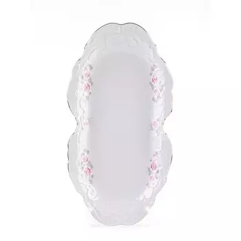 Блюдо прямоугольное Cmielow Rococo «Бледные розы, отводка платина», длина 36