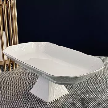 Блюдо прямоугольное Lenardi Maria Gold, на ножке, фарфор, длина 35 см
