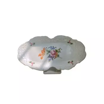 Блюдо прямоугольное Rococo «Мейсенский букет, отводка золото», d=36 см