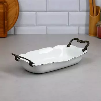 Блюдо «Роза», 1.8 л, прямоугольное, золотая обводка, фарфор, Иран