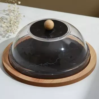 Блюдо с крышкой «Черный мрамор», 15 см, пластик