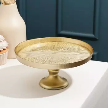 Блюдо для торта «Кувшинка», d=21 см, на ножке, стекло, золотистое