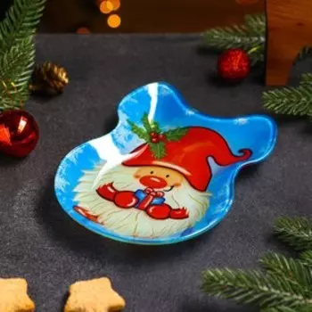 Блюдо новогоднее стеклянное сервировочное Доляна «Бант. Гномик», 1914 см