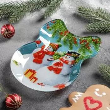 Блюдо сервировочное Доляна «Бант. Снеговики», 18,5×13 см