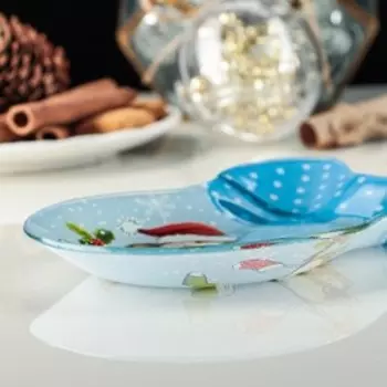 Блюдо новогоднее сервировочное Доляна «Бант. Совиное тепло», 1914 см, стекло