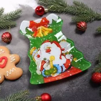 Блюдо сервировочное Доляна «Ёлочка с бантом. Новогодние поздравления», 21×16×1,8 см