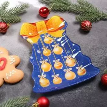 Блюдо сервировочное Доляна «Ёлочка с бантом. Золотой бант», 21×16×2 см