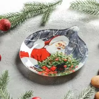 Блюдо сервировочное Доляна «Ёлочная игрушка. Счастливый Санта», 18×15,5×1,7 см