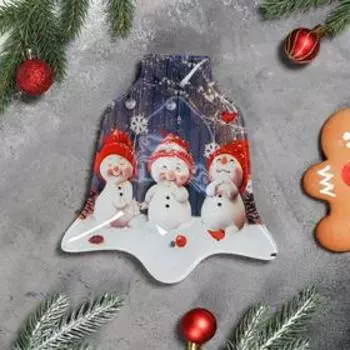 Блюдо новогоднее сервировочное Доляна «Колокольчик. Снеговики мечтатели», 1817 см, стекло