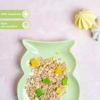 Блюдо сервировочное Доляна «Милашки. Совушка», 12×16,5×2 см, цвет зелёный