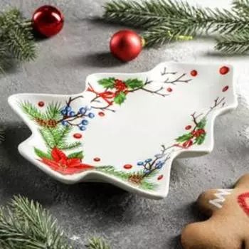 Блюдо сервировочное Доляна «Новый год. Пуансеттия», 21×17×2,2 см