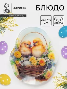 Блюдо сервировочное Доляна «Пасха. Цыплята в корзинке», 23.1191.4 см, стекло, разноцветное