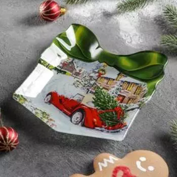 Блюдо стеклянное сервировочное Доляна «Подарок. Новогоднее настроение», 15,117,3 см