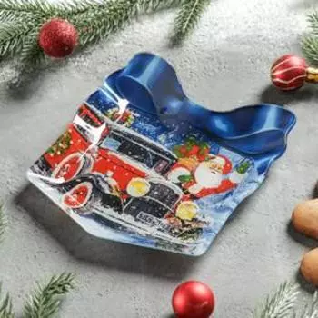 Блюдо сервировочное Доляна «Подарок. Санта в машине», 15,1×17,3×1,7 см