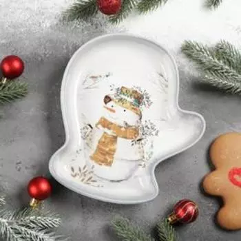 Блюдо сервировочное Доляна «Рождественский снеговик», 20183 см, цвет белый