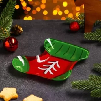 Блюдо сервировочное Доляна «Сапожок. Новогодний», 1614 см, стекло