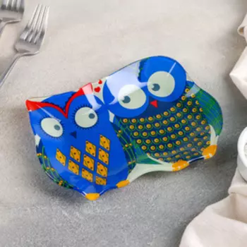 Блюдо сервировочное Доляна «Задумчивые совы», 1813.11.9 см, стекло, синее