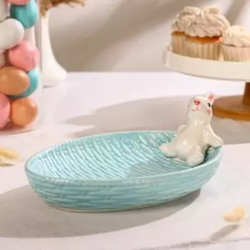 Блюдо сервировочное Доляна «Зайка», 2619.510.5 см, доломит, голубой