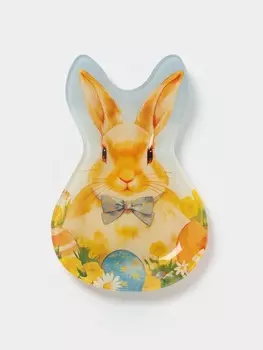 Блюдо сервировочное Доляна «Пасха. Кролик с бантиком», 2113.51.8 см, стекло, разноцветное