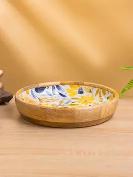 Блюдо «Желтые и синие цветы», 25254.5 см, дерево манго