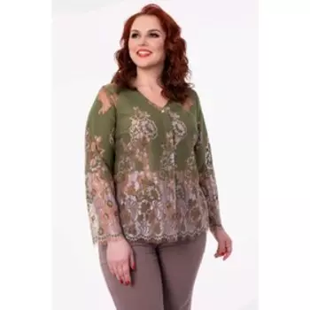 Блуза женская, размер 52, цвет бежевый, зелёный