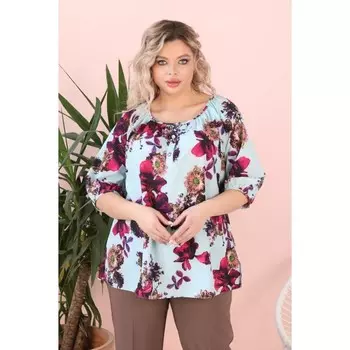 Блуза женская, размер 54, цвет голубой