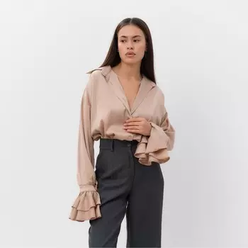 Блуза женская шелковая с воланами MIST, размер 46, бежевый