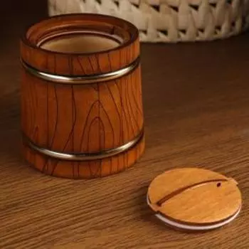 Бочонок для мёда и сыпучих продуктов, тёмный с обручами, 300 г.