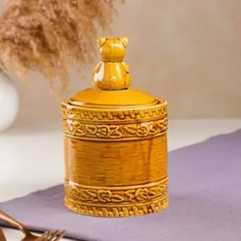 Бочонок для мёда "Рельефный", мишка, коричневый, 0.7 л