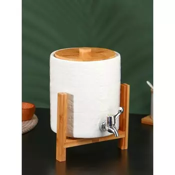 Бочонок BellaTenero, 3.3 л, с краником, на бамбуковой подставке, фарфор, белый