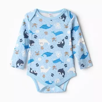 Боди детский, цвет голубой/животные, рост 80 см