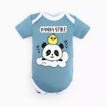 Боди детский, цвет серо-цвет голубой , панда, рост 68 см