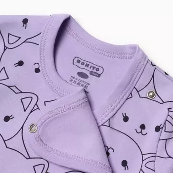 Боди детское, цвет лиловый/котята, рост 74 см