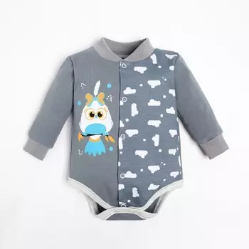 Боди детское, цвет серый/совы, рост 62 см