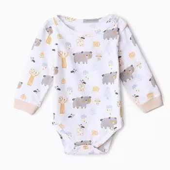 Боди детское "Мишки в лесу", цвет белый/песочный рост 62 см