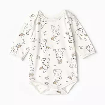 Боди детское с длинным рукавом, цвет белый/зайчики, рост 74