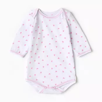 Боди детское с длинным рукавом, цвет белый/сердечки, рост 74