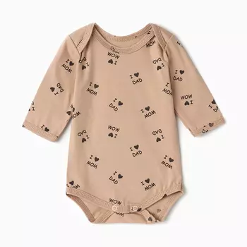 Боди детское с длинным рукавом, цвет бежевый, рост 62