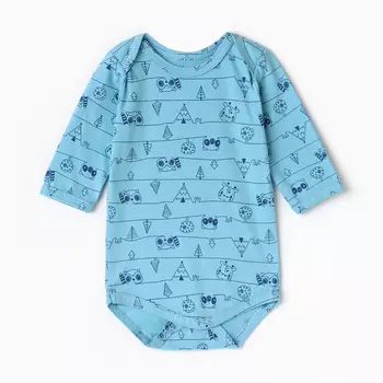 Боди детское с длинным рукавом, цвет голубой/енот, рост 68